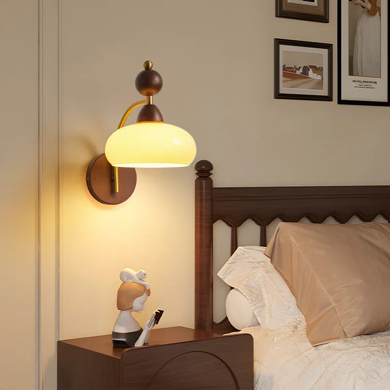 Vintage copper and wood wall light for interiors