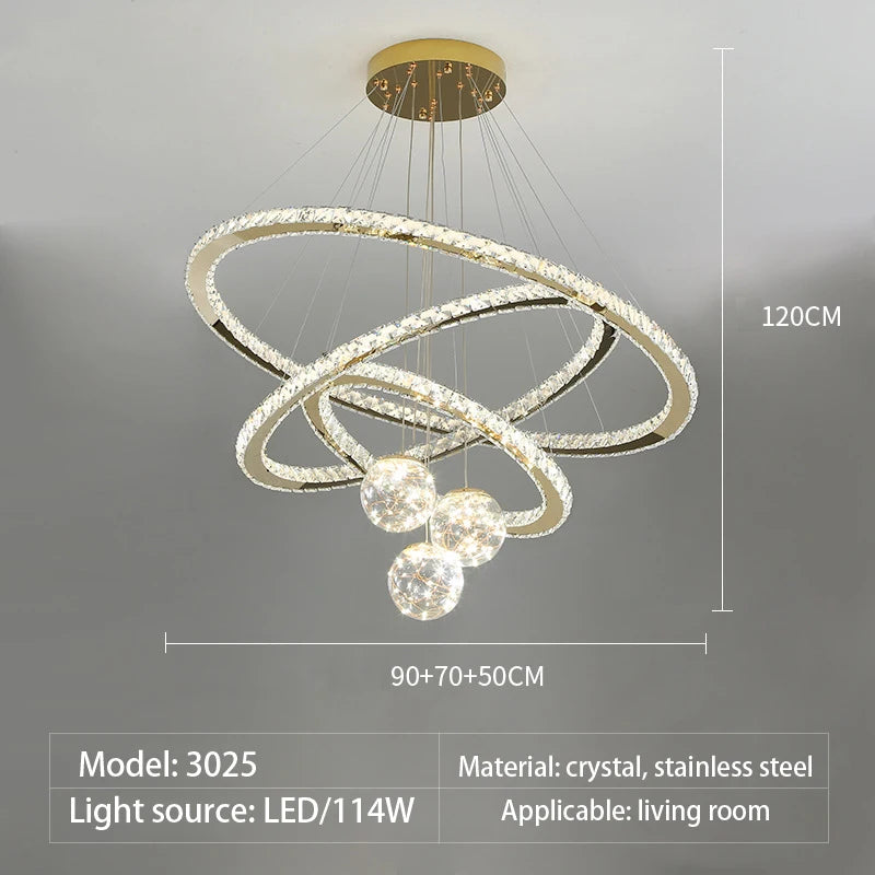 Modern crystal glass chandelier with LED star light - vue 10 sur 13