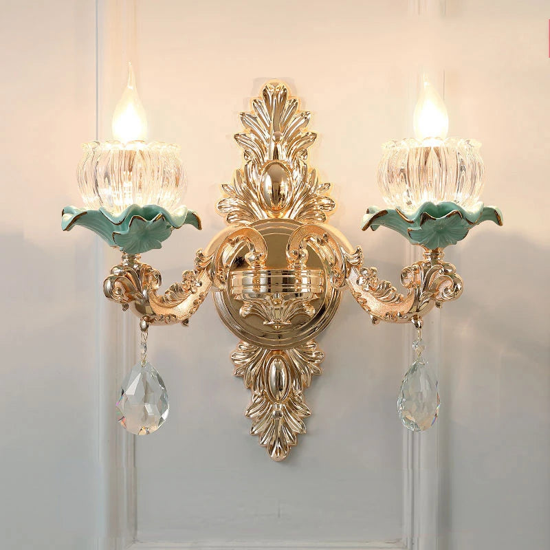 Modern luxury European retro crystal and ceramic chandelier - vue 5 sur 13