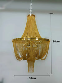 Modern gold aluminium tassel chandelier with decorative chain