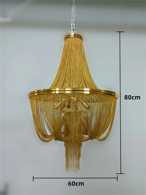 Modern gold aluminium tassel chandelier with decorative chain