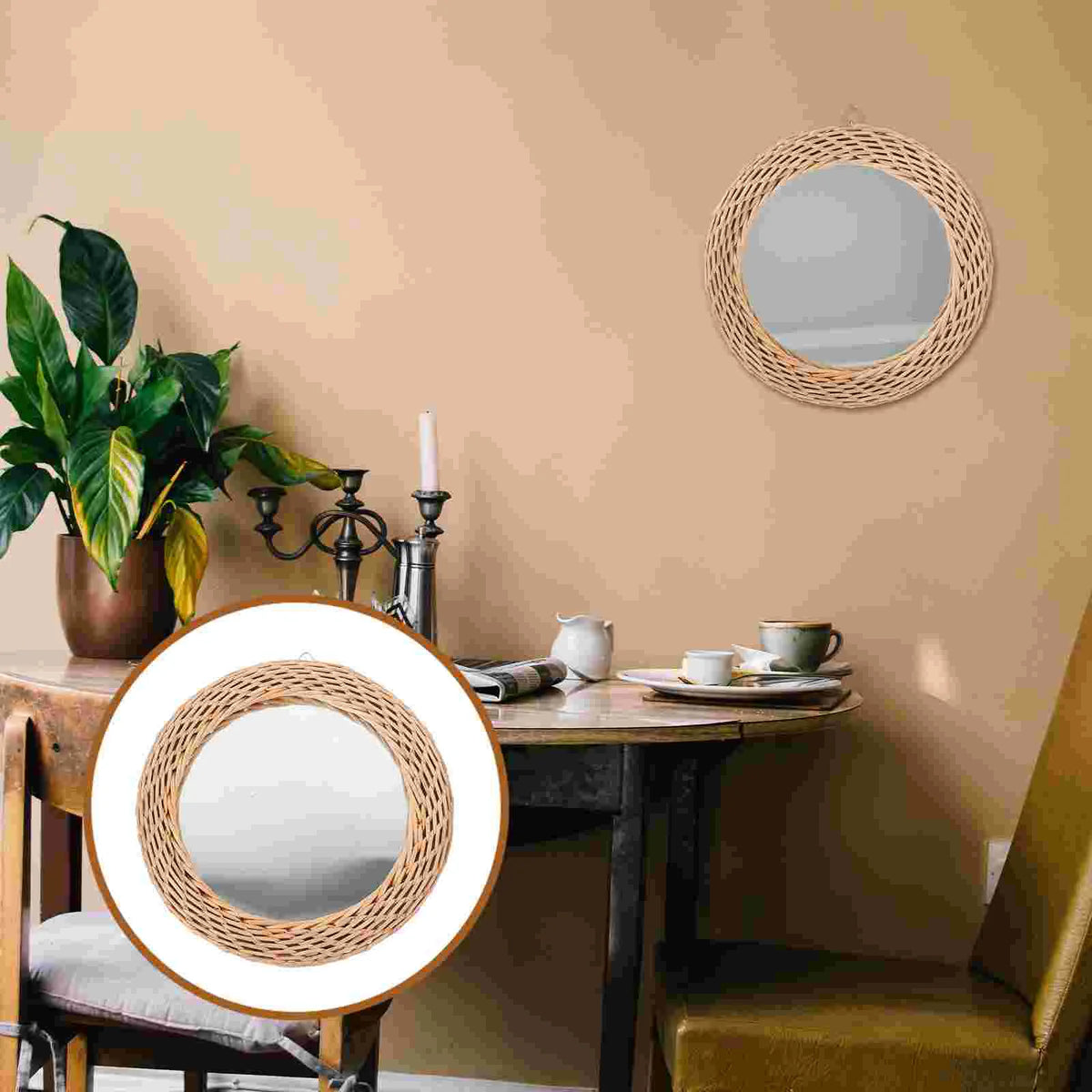 woven rattan mirror for an elegant rustic decoration - vue 6 sur 7