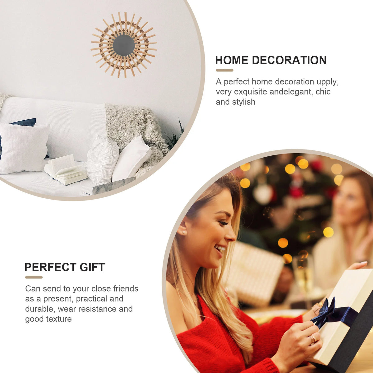 decorative rattan hanging mirror for rural home - vue 3 sur 6