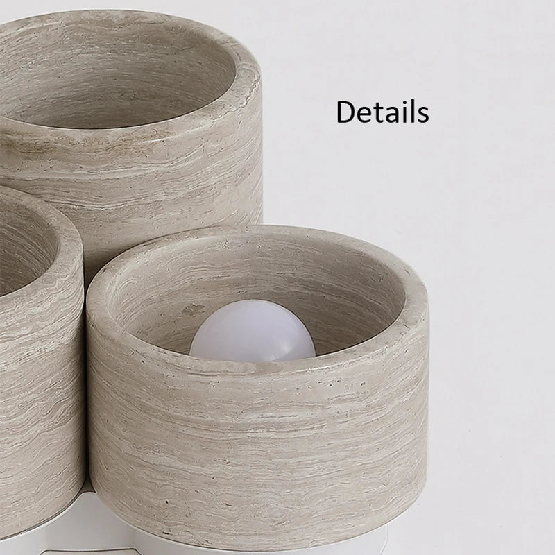 Modern LED ceiling light with 3 heads in wood grain stone wabi sabi style - vue 6 sur 6