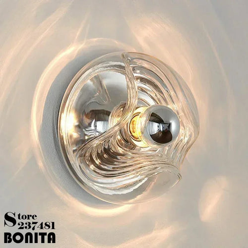 applique murale ronde en verre effet d'eau rétro - vue 2 sur 9
