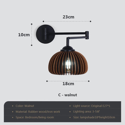 Rotating wooden wall light with adjustable swing arm - vue 15 sur 18