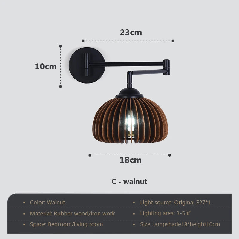 Rotating wooden wall light with adjustable swing arm - vue 15 sur 18