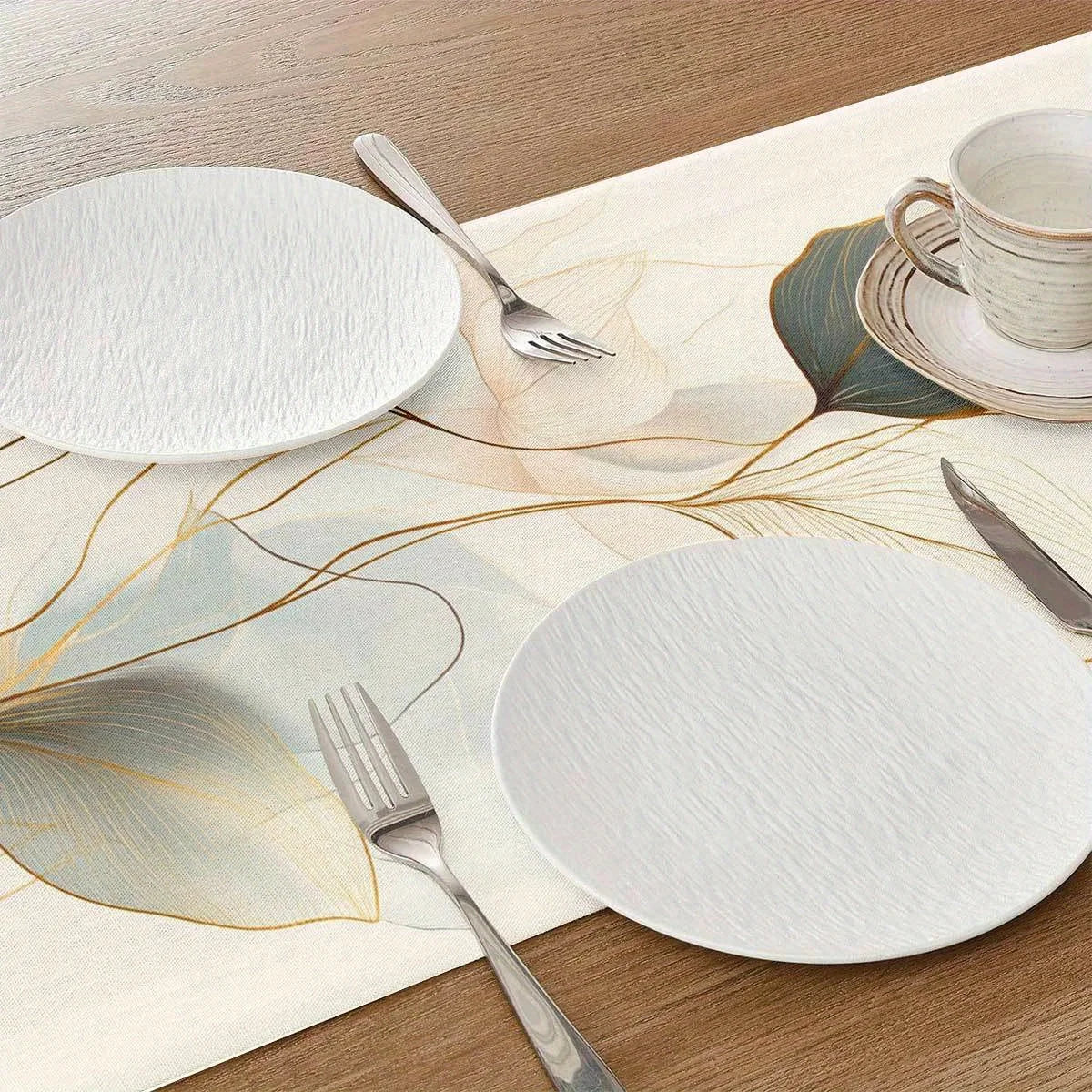 Abstract leaf table runner with botanical style - vue 3 sur 6