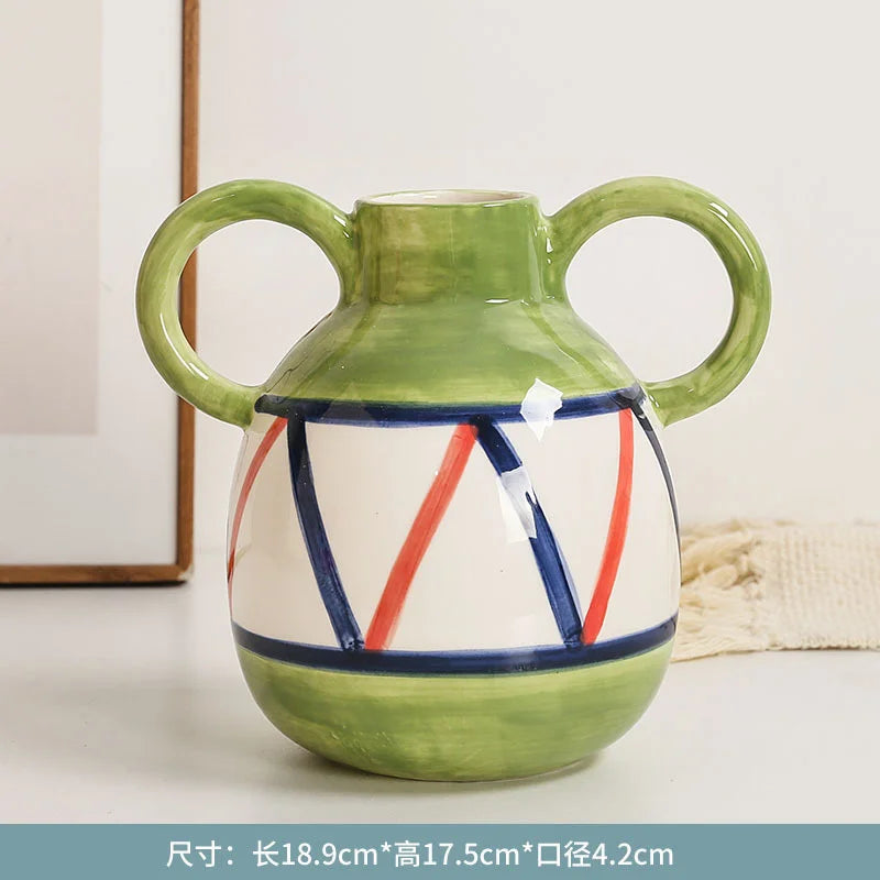 hand painted ceramic vase with fun decorative ears