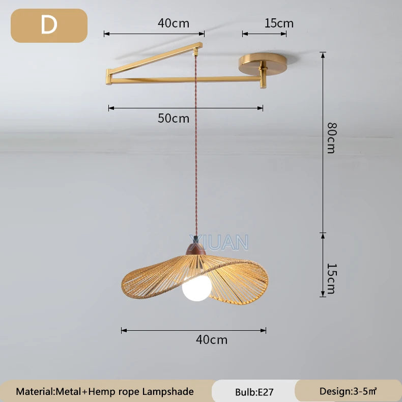 Wabi-sabi vintage chandelier with folding fabric shade - vue 11 sur 11