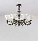Vintage copper chandelier with frosted glass lampshade