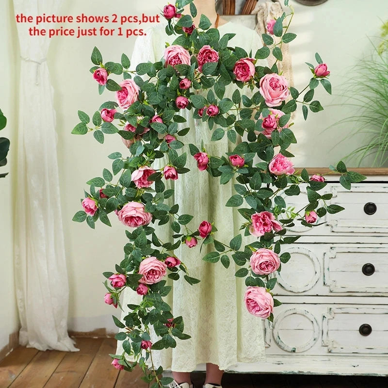 Elegant artificial silk rose vine floral decoration - vue 11 sur 11