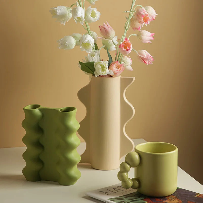 Nordic geometric ceramic vase for dried flowers home decoration