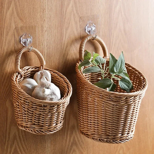 woven wall hanging storage basket for flowers and vegetables - vue 2 sur 10