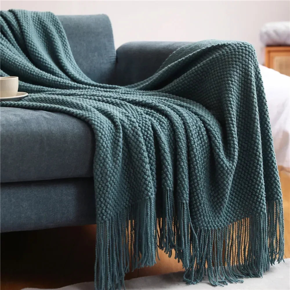 Soft modern knitted throw for sofa and bed