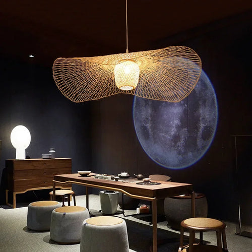 Japanese style bamboo pendant light for creative decor - vue 3 sur 7