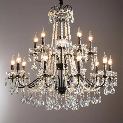 Modern crystal chandelier with pearls and LED lighting - vue 3 sur 10