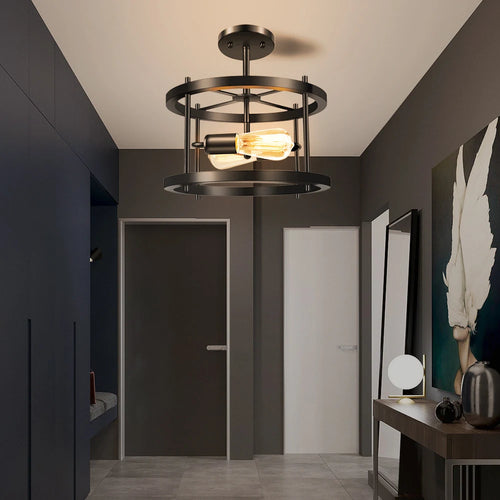 Retro industrial two-light ceiling lamp for indoor use - vue 4 sur 11