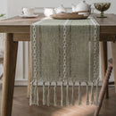 Boho cotton linen table runner with woven tassels