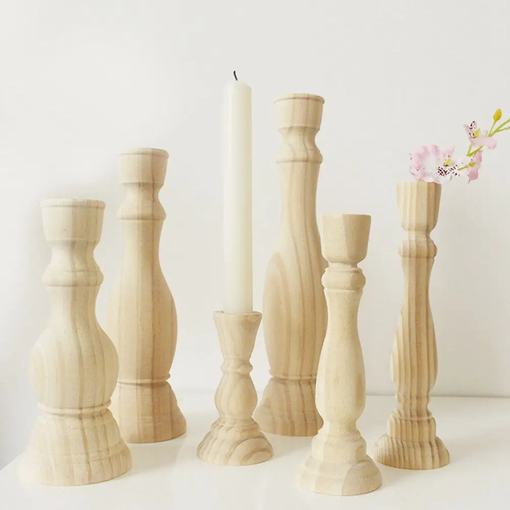 rustic retro wooden candlesticks for wedding party and crafts - vue 5 sur 9