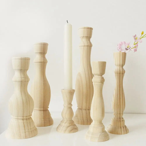 rustic retro wooden candlesticks for wedding party and crafts - vue 6 sur 9