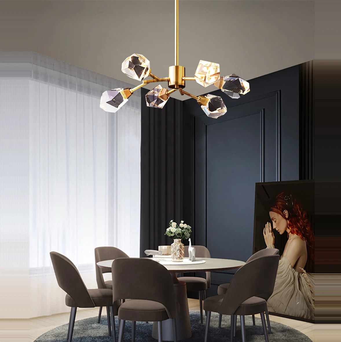 lampe lustre led laiton cristal or décor maison - vue 5 sur 18