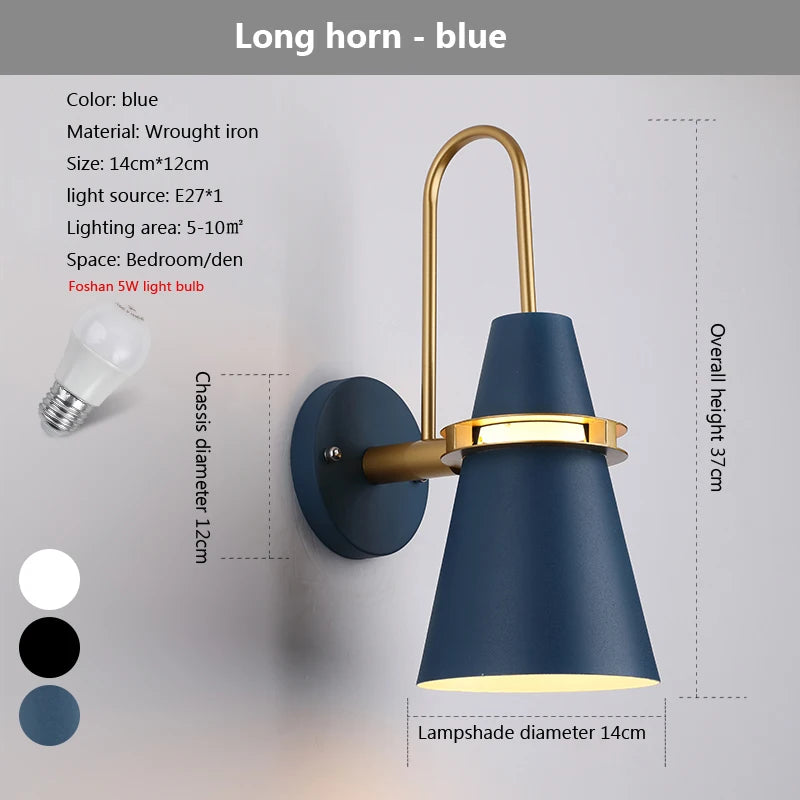Decorative macaron horn wall light for indoor bar, restaurant, living room, bedroom, hallway or bedside - vue 18 sur 19