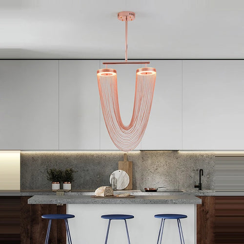 lustre art déco led dimmable en aluminium doré design élégant moderne - vue 2 sur 21