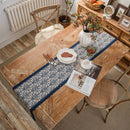 Navy blue countryside table runner with white lace