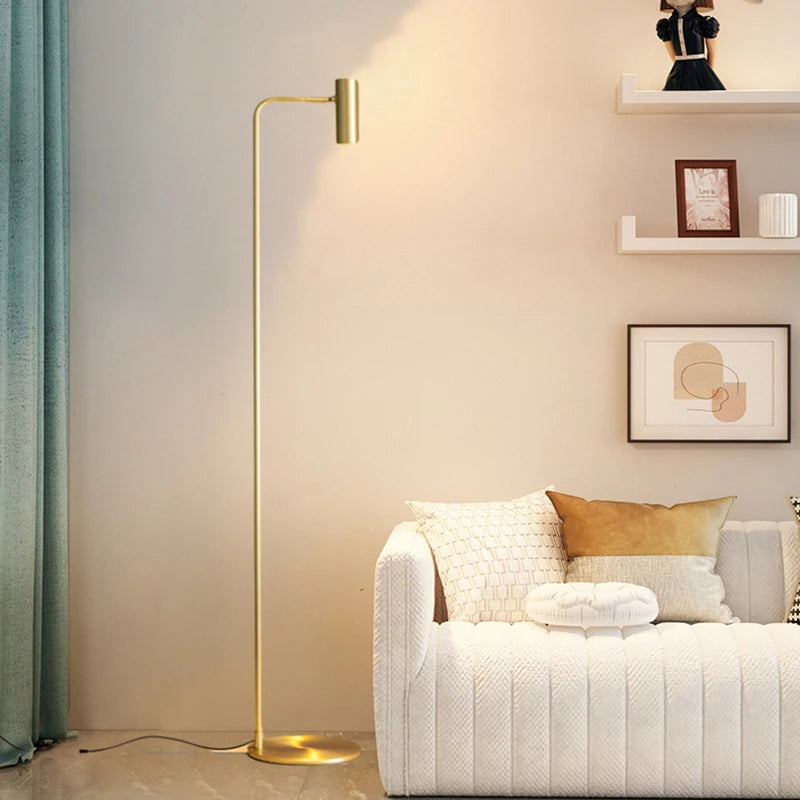 Minimalist brass rotating floor lamp with 3 brightness levels