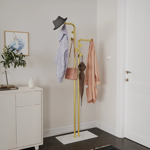 metal coat rack with elegant gold marble base