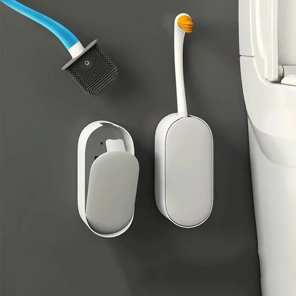 Goose Shape Toilet Brush - Wall-Mounted Corner Cleaner, Refillable Detergent, Funny Silicone TPR Brush, Bathroom Decor Accessory - vue 3 sur 7