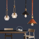 Modern leather chandelier with pendant light and crystal glass