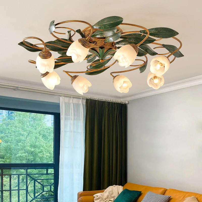 French vintage floral copper ceiling lantern for bedroom and living room - vue 4 sur 6