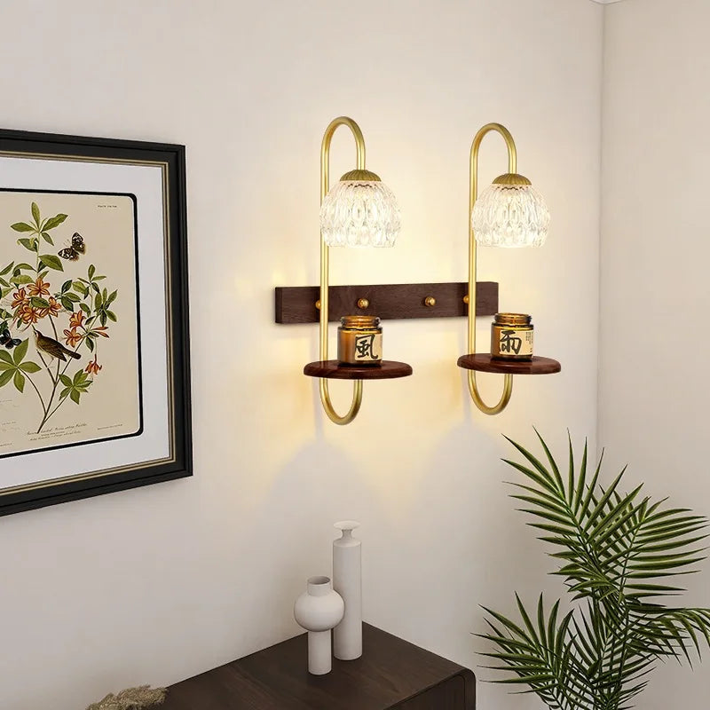 Modern LED wall lights with clear glass shelf
