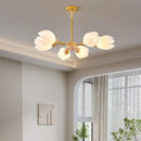 Nordic wooden chandelier with flower-shaped LED light