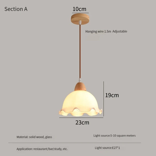 Modern nordic LED pendant chandelier in wood and glass - vue 9 sur 13
