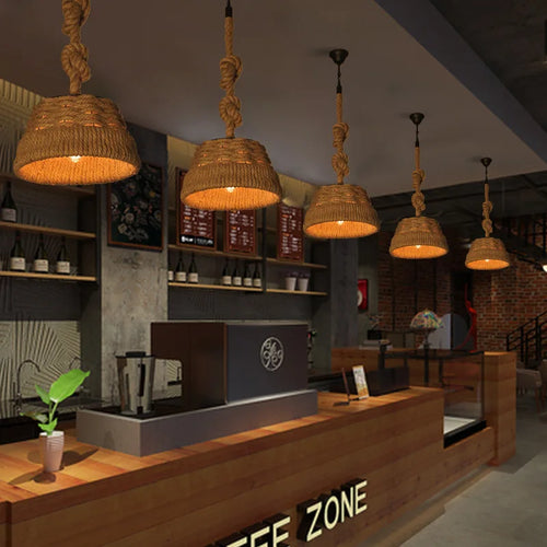 Retro hemp pendant light for industrial and artistic decor - vue 3 sur 7