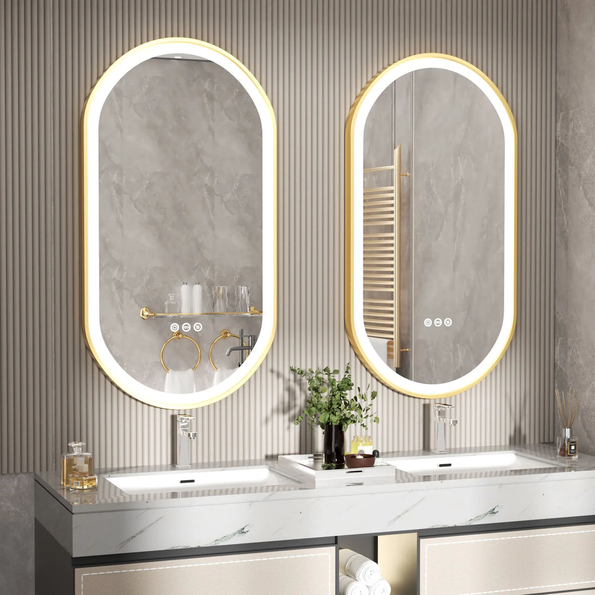 Oval LED mirror with adjustable lighting and anti-fog