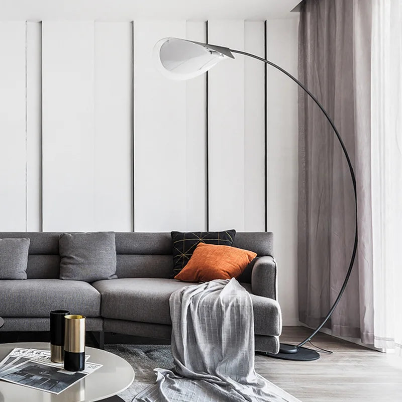 Modern black parabola LED floor lamp for bedroom and living room - vue 6 sur 6