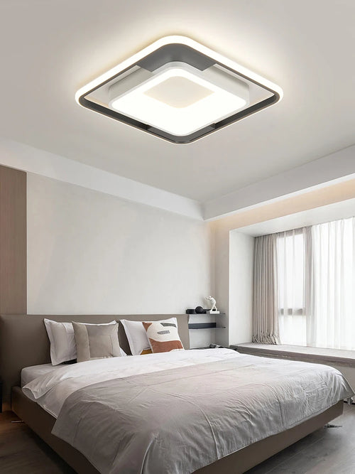 Nordic rectangular LED ceiling light with dimmable remote control - vue 6 sur 9