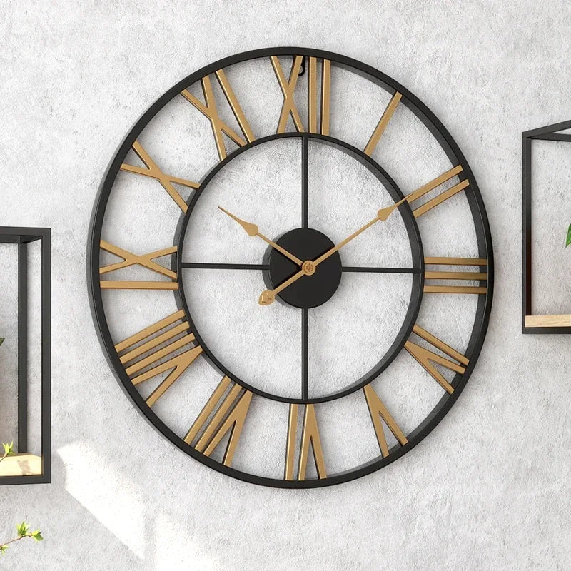 3d modern decorative wall clock retro roman style silent metal - vue 4 sur 9