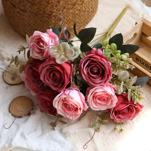 Artificial silk rose bouquet for home decoration - vue 14 sur 13