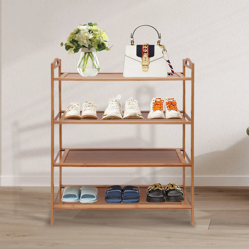 Durable and practical 4-tier bamboo shoe rack for storage