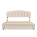 Bubble Bed, Double Bed, Teddy Velvet Fabric, with USB &amp; LED, Drawer Bed, with Storage Space, Beige, 140x200 cm
