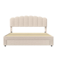 Bubble Bed, Double Bed, Teddy Velvet Fabric, with USB &amp; LED, Drawer Bed, with Storage Space, Beige, 140x200 cm
