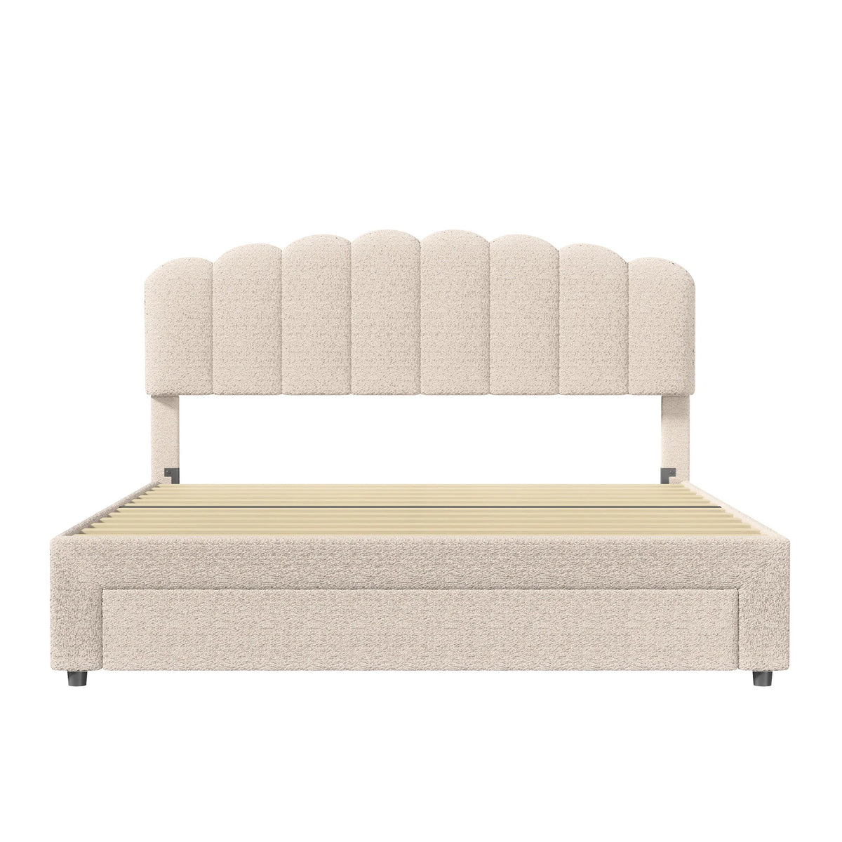Bubble Bed, Double Bed, Teddy Velvet Fabric, with USB &amp; LED, Drawer Bed, with Storage Space, Beige, 140x200 cm