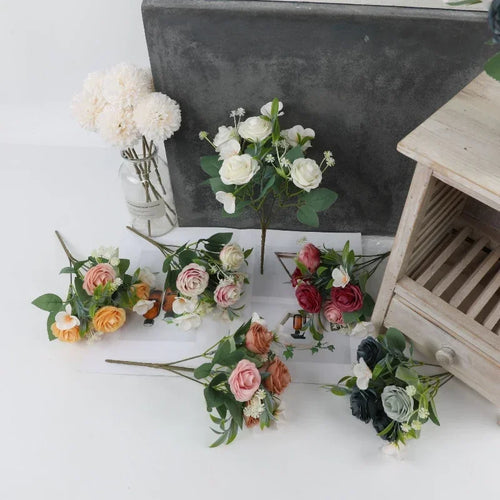 Artificial silk rose bouquet for home decoration - vue 5 sur 12