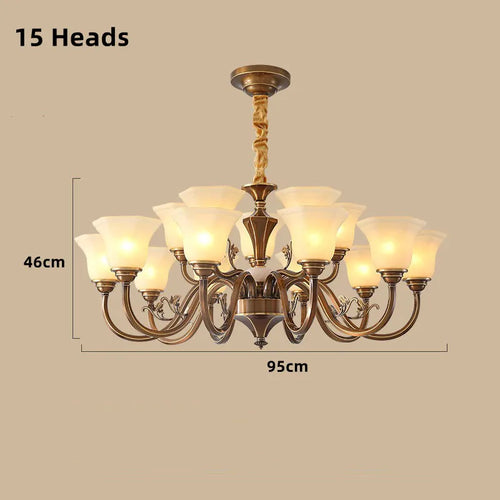 Vintage copper chandelier with frosted glass lampshade - vue 20 sur 20