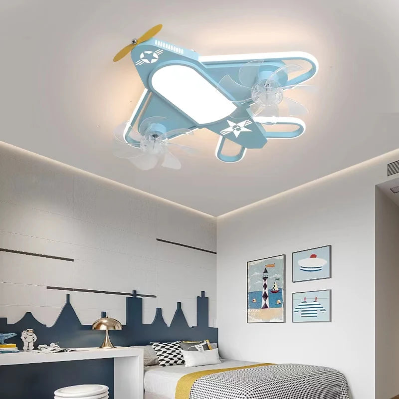 Modern children's ceiling fan with dimmable LED lighting and remote control - vue 3 sur 10